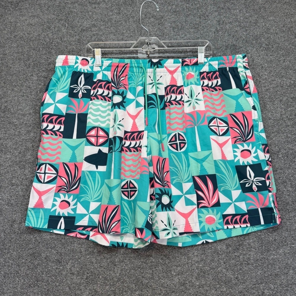 RSVLTS Swim Trunks Men 3XL‎ Teal Pink Geometric Tropical Shark Board Shorts
